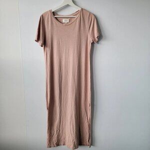 MATE the Label Women's Dana Midi T Shirt Rose Side Slits Dress